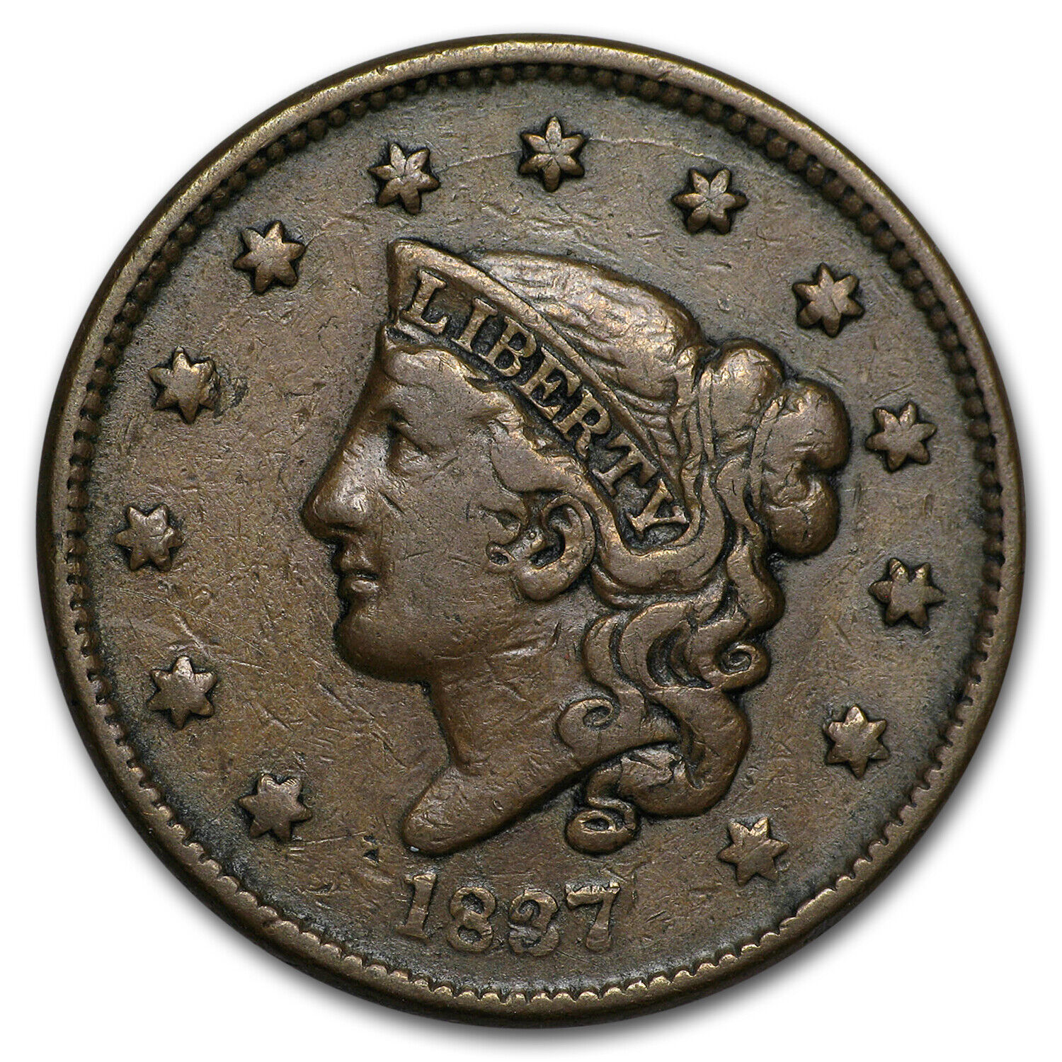 1837 Large Cent Vf - Sku#13568