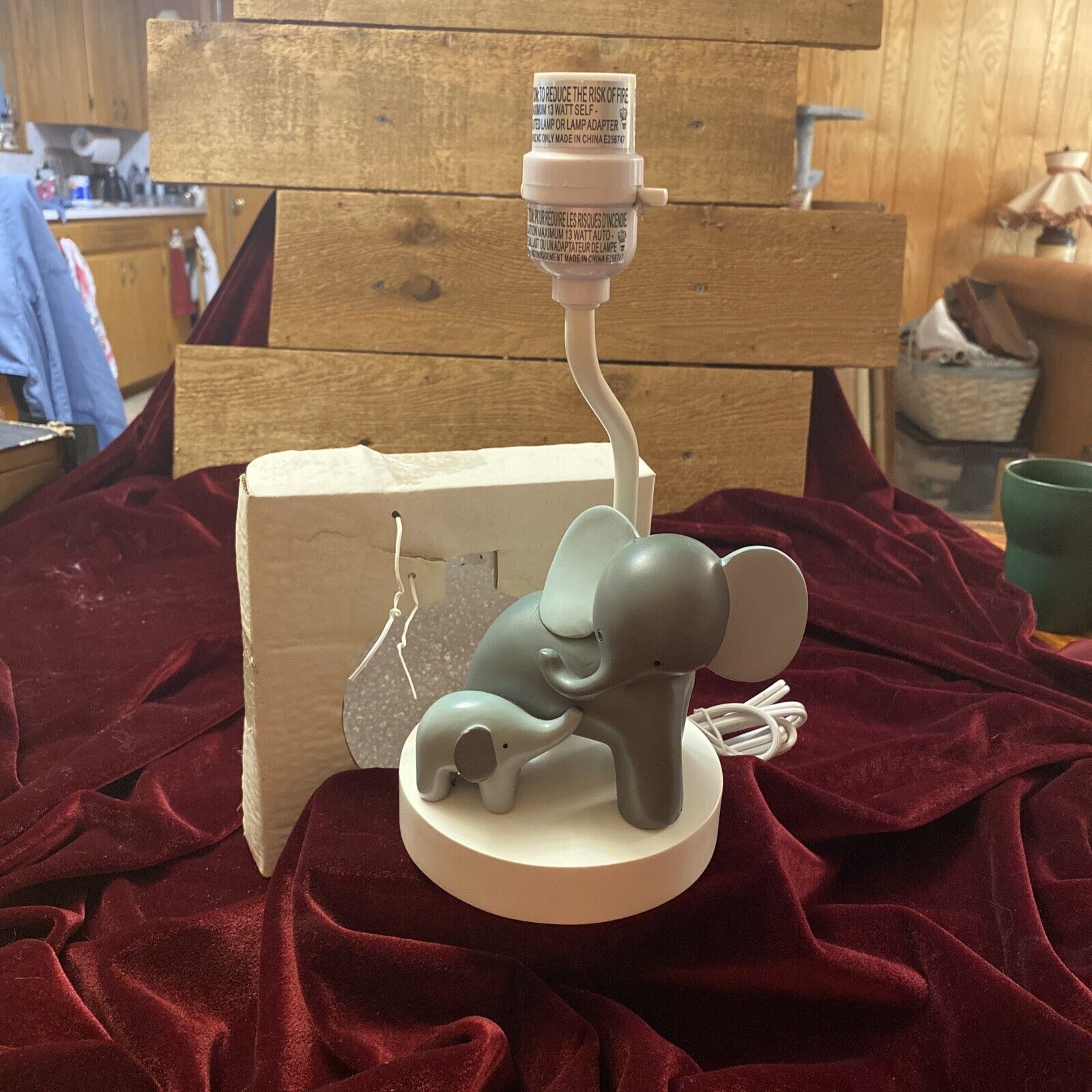 Me And Mama White/gray Elephant Nursery Lamp By Lamps & Ivy Missing Shade