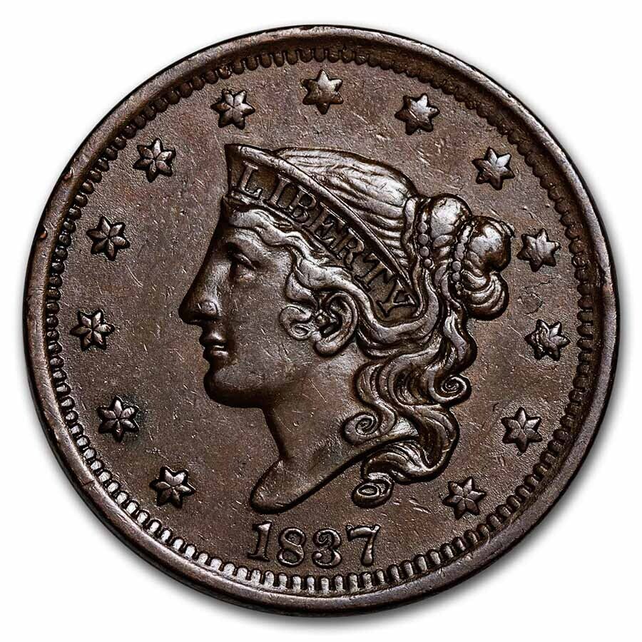 1837 Large Cent Head Of 1838 Beaded Cord Au - Sku#263135